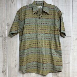 VTG ORVIS Wavy‎ Zig Zag Olive Green Men’s Short Sleeve Shirt Geometric L